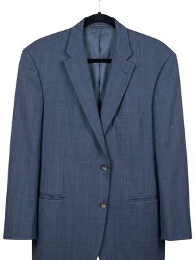 Boss Hugo Boss Blue Gray Plaid Two-Button Sport Coat Wool Linen blend size 44S